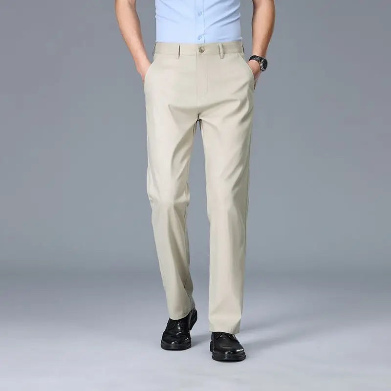 Summer Thin Breathable Cotton Linen Fabric Men's Suit Pants Business Straight Smooth Formal Trousers Male Plus Size 35 40 42