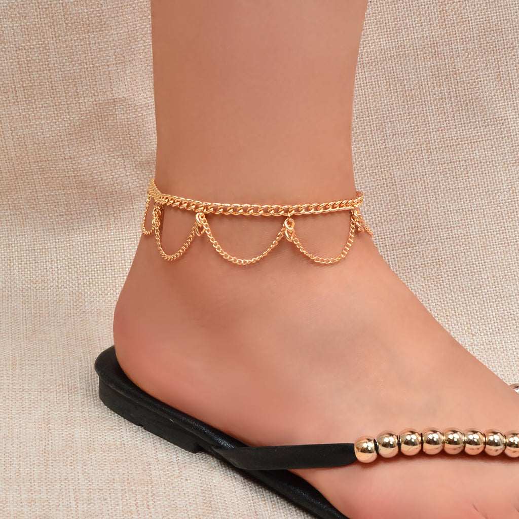 2pcs Fashion Foot Beach Jewellery Silver Chain Tassel Starfish Charm