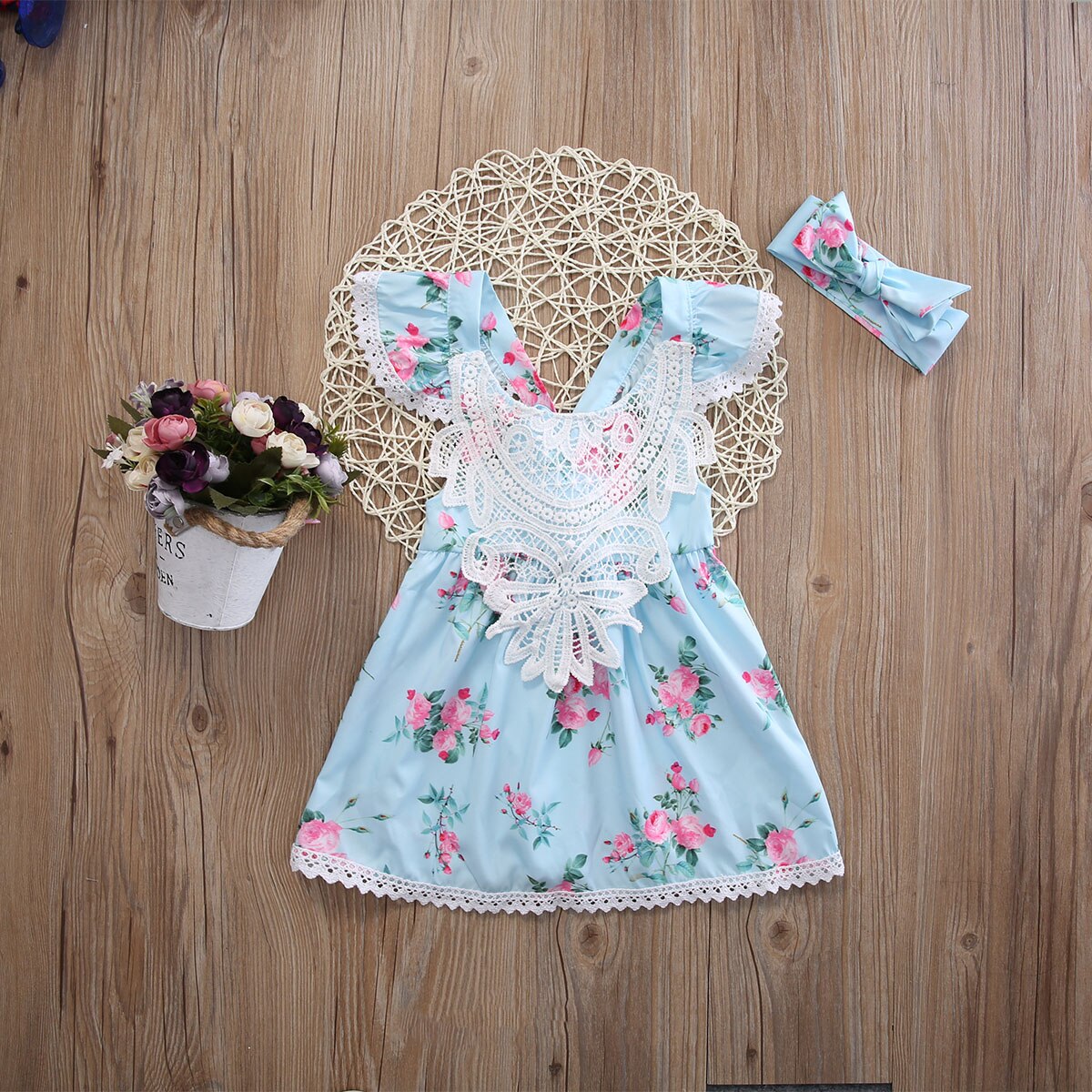 2pcs Toddler Kids Baby Girl Flower Dress+Headband