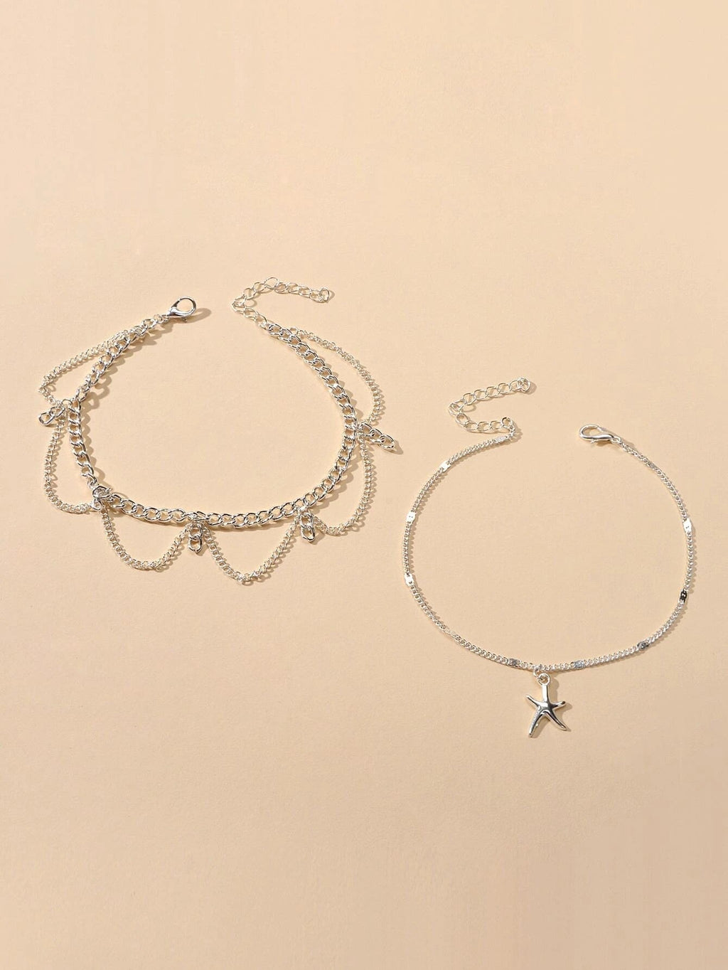 2pcs Fashion Foot Beach Jewellery Silver Chain Tassel Starfish Charm