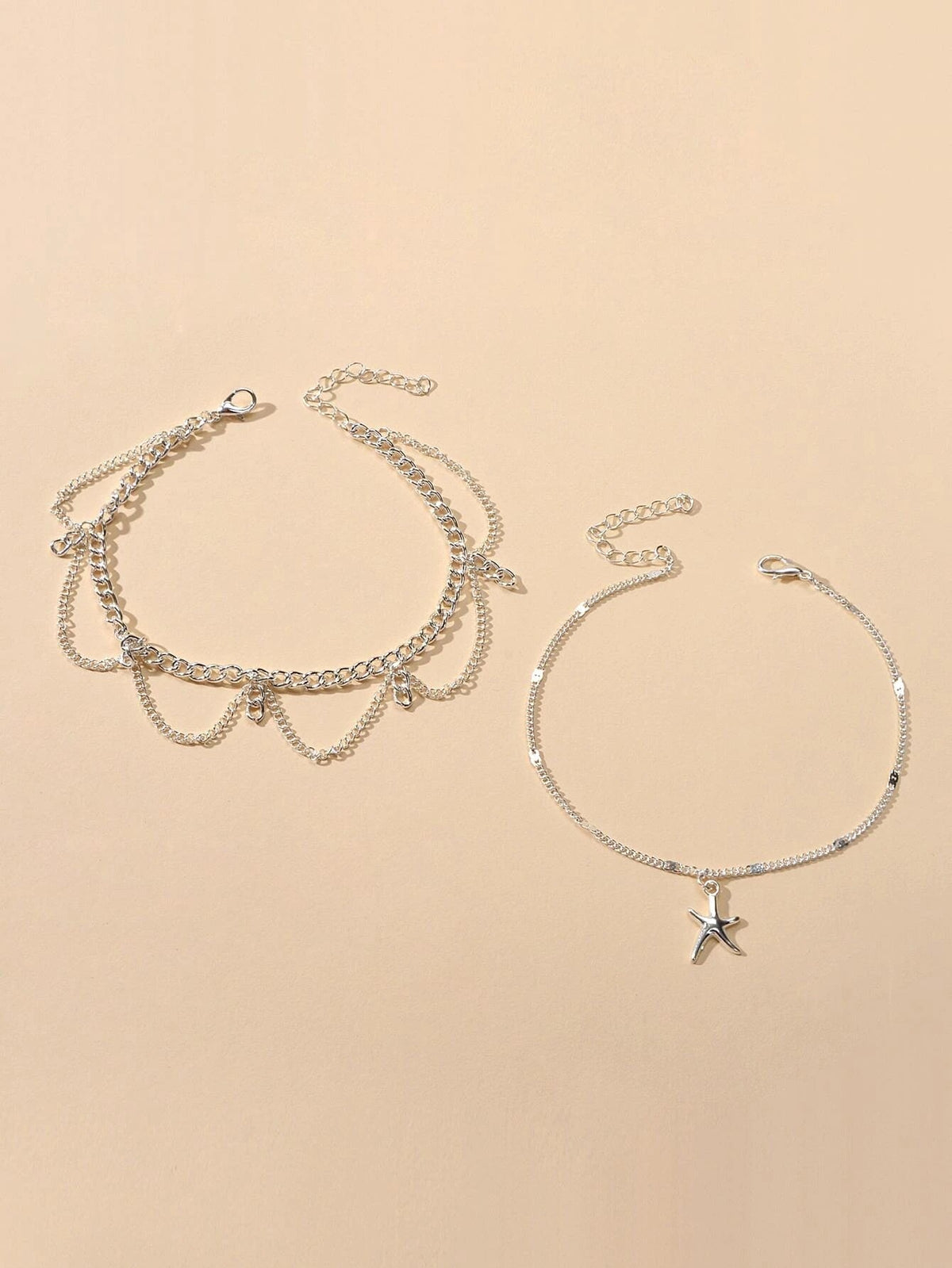2pcs Fashion Foot Beach Jewellery Silver Chain Tassel Starfish Charm