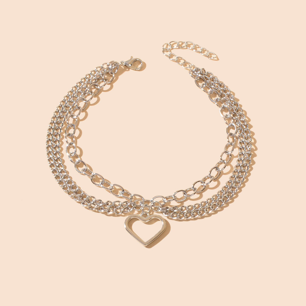 Foot Jewelry Multi-layer Silver Chain Tassel Heart Charm Adjustable