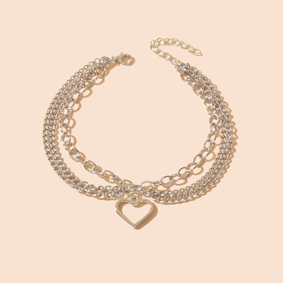 Foot Jewelry Multi-layer Silver Chain Tassel Heart Charm Adjustable