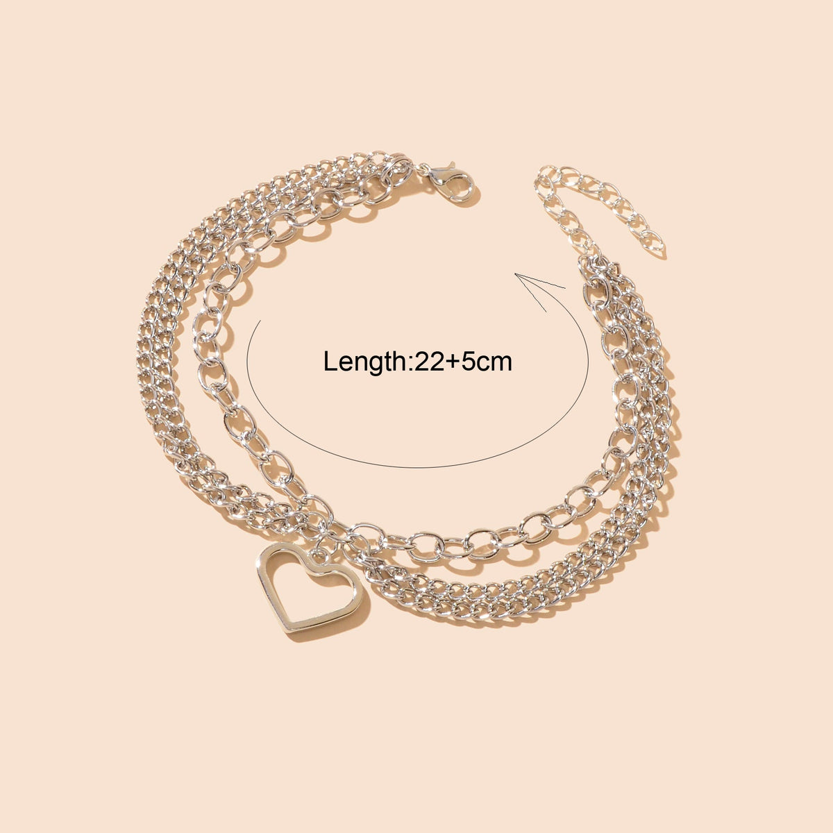 Foot Jewelry Multi-layer Silver Chain Tassel Heart Charm Adjustable