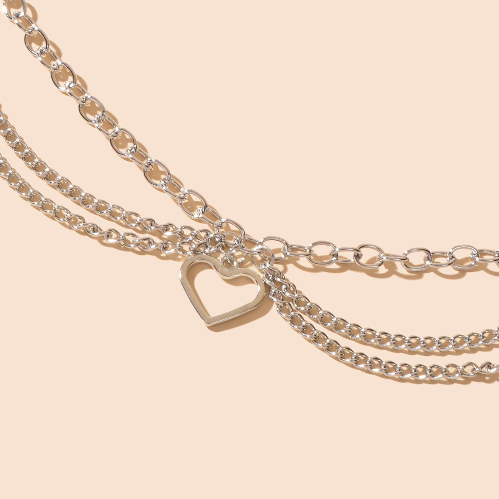 Foot Jewelry Multi-layer Silver Chain Tassel Heart Charm Adjustable