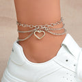 Foot Jewelry Multi-layer Silver Chain Tassel Heart Charm Adjustable
