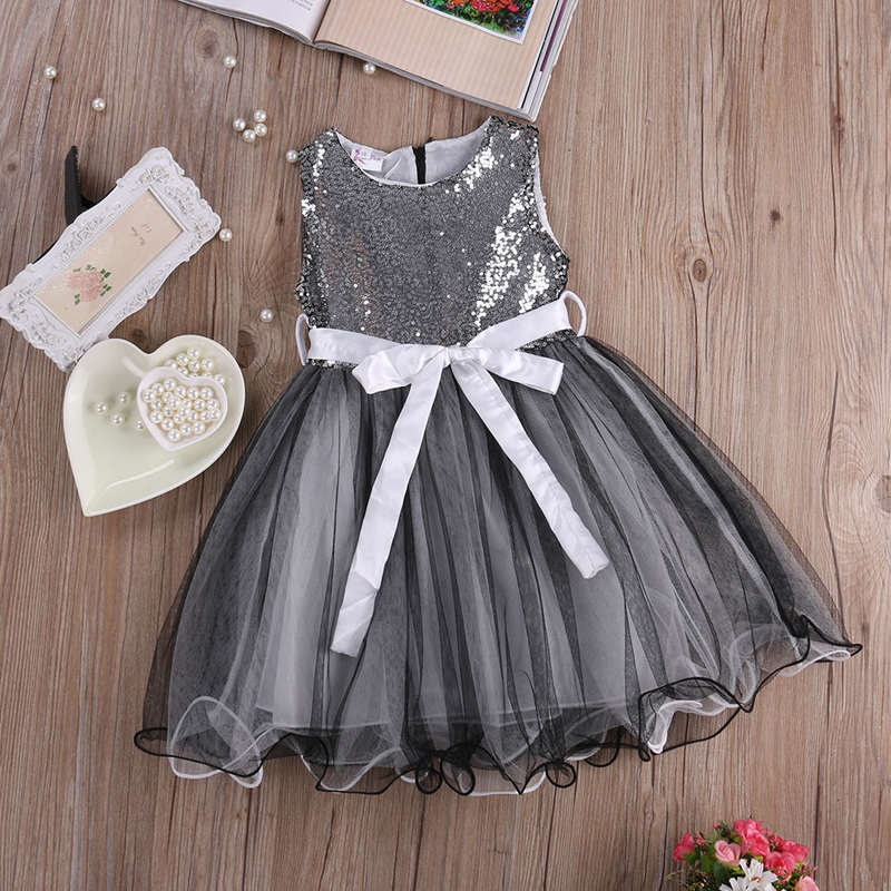 Flower Baby Girls Kids Sequins Dress Sleeveless