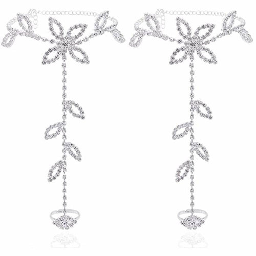1PC Beach Wedding Jewelry Anklet with Rhinestone Toe Ring Leaf Bridal