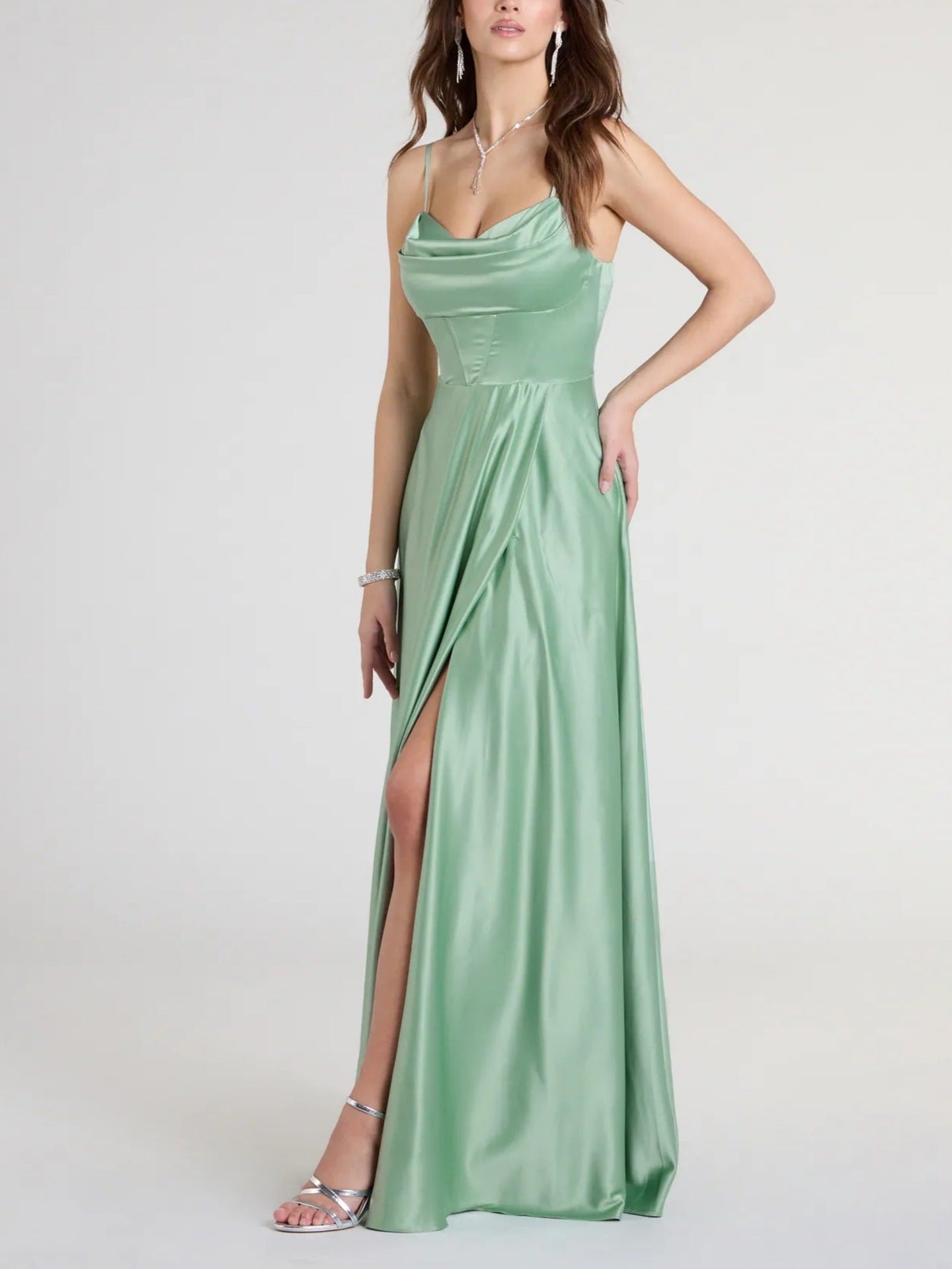 Bridesmaid Dress Long Maxi Dress Slimming Shoulder Hollow Out Cutout Slit Pleated Elegant Evening Dress