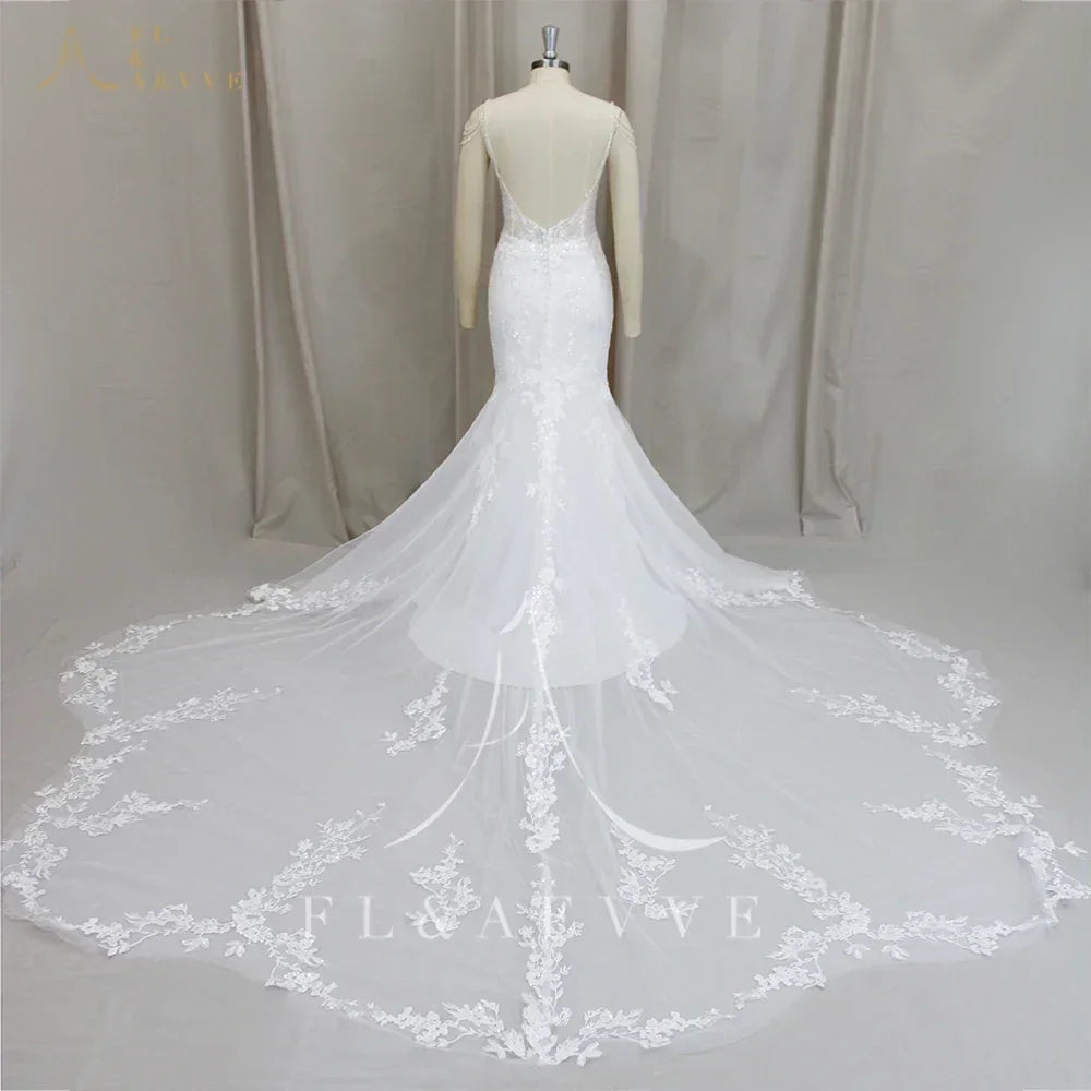 FL&AEVVE Customized Luvury Lace Wedding Dress Spaghetti Straps Beach Bridal Dresses Wedding Party Gown vestidos de novia