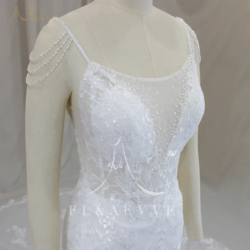 FL&AEVVE Customized Luvury Lace Wedding Dress Spaghetti Straps Beach Bridal Dresses Wedding Party Gown vestidos de novia