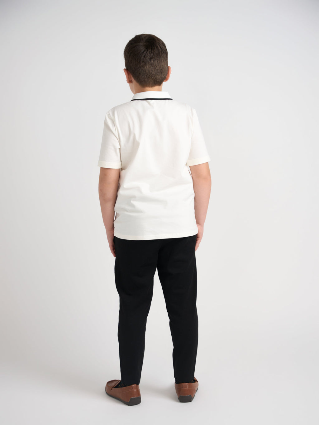 White With Black Trim Collar Top