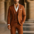 New Dark Orange Men Suit Wedding Party Formal Groom Groomsman Prom Business Male Tuxedos 3 Piece Set Jacket Vest Pants