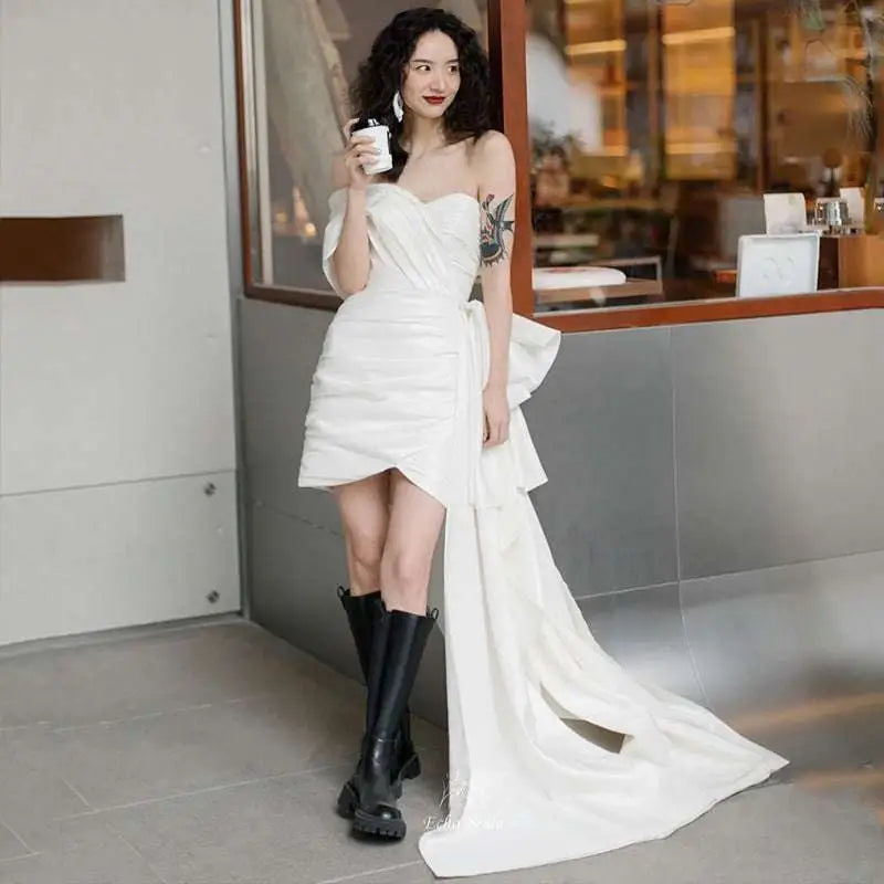 Light Wedding Gown Short Women White Mini Dress