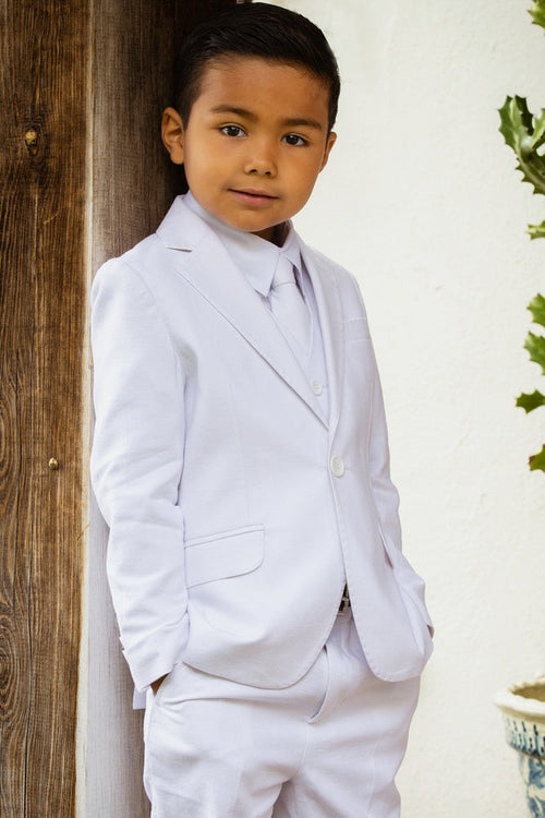 "Oasis" Kids Safari White Linen Suit (5-Piece Set)