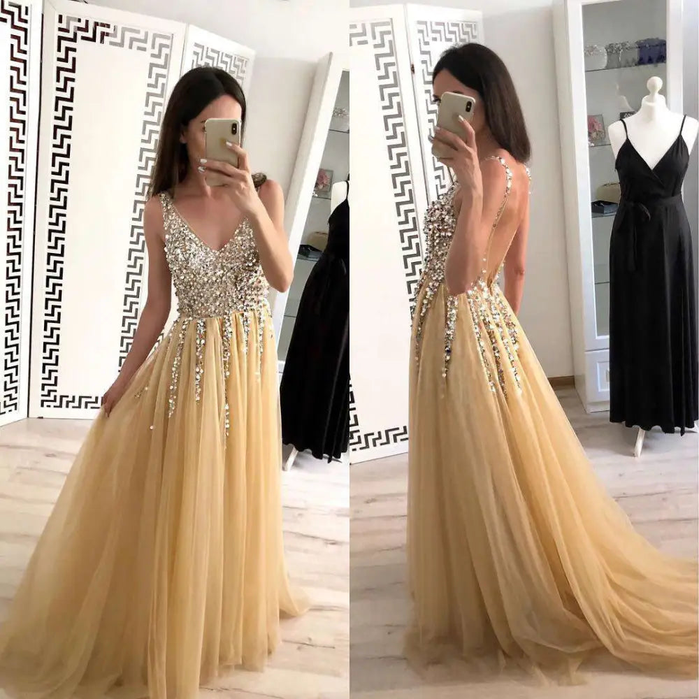 V-neck Sequined Floor-length Dovetail Dress