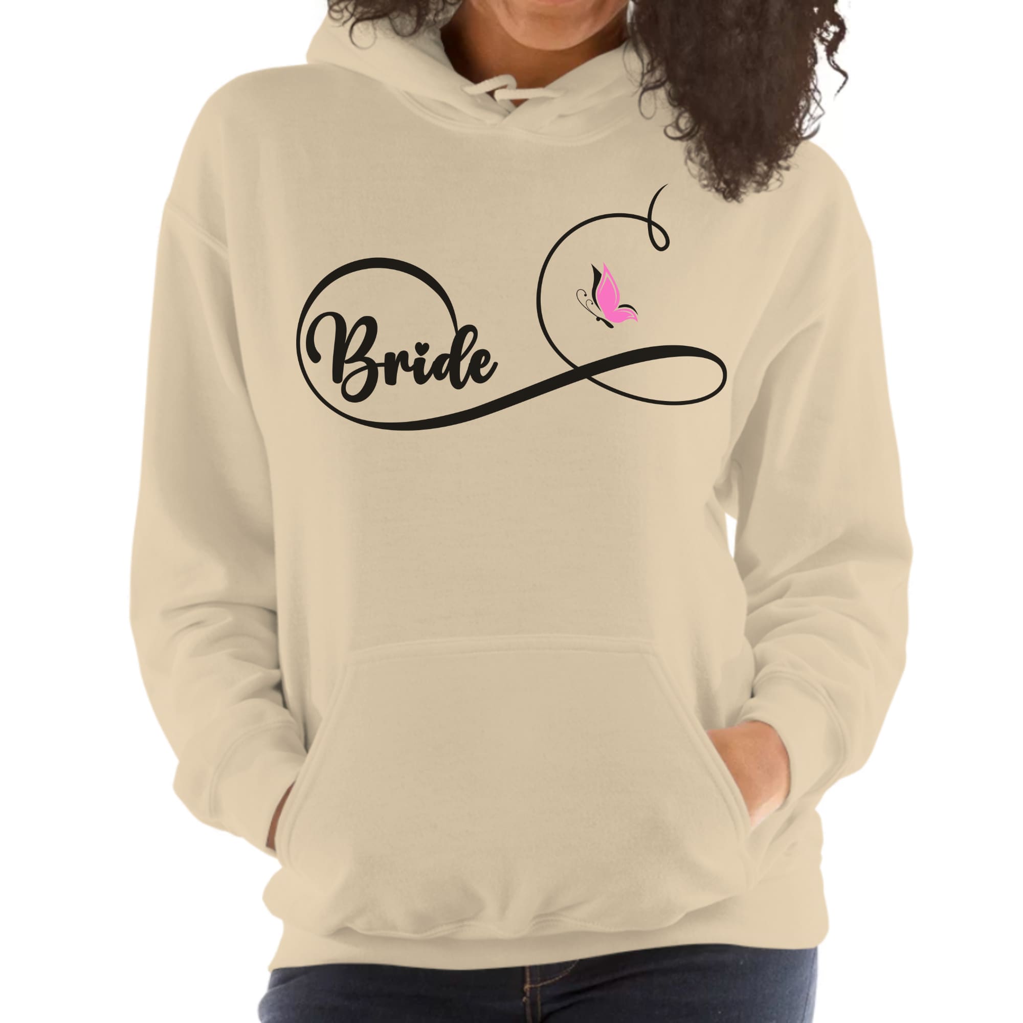 Womens Bridal Graphic Hoodie - Bride Wedding Party Gift Pink Butterfly
